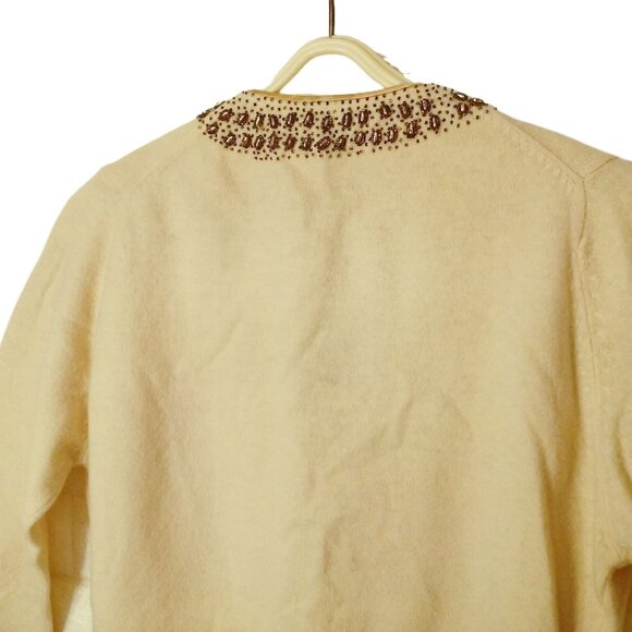 Vintage 50s Embellished Cashmere Cardigan Sweater Lady(38) Beaded-Border Lined - Picture 13 of 13